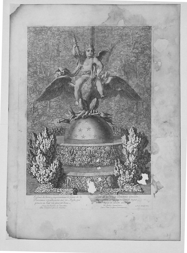 FONTANA CON PUTTO ALLEGORIA DELLA POTENZA REALE (stampa) di Lepautre Jean, Legros Pierre il Vecchio (sec. XVII)