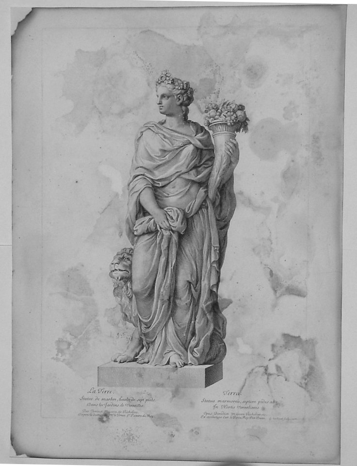 SCULTURA RAFF. ALLEGORIA DELLA TERRA (stampa) di Edelinck Gerard, Lebrun Charles, Massou Benoit (sec. XVII)