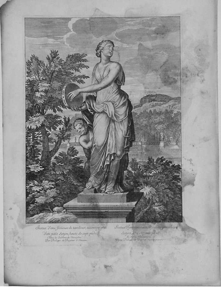 SCULTURA RAFF. SUONATRICE DI TAMBURO CON SATIRO (stampa) di Chauveau François, De Buyster Philippe (sec. XVII)