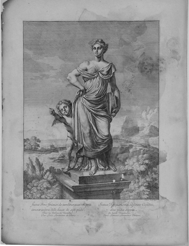 SCULTURA RAFF. SUONATRICE DI TAMBURO CON PUTTO (stampa) di Lepautre Jean, Lerambert Louis (sec. XVII)