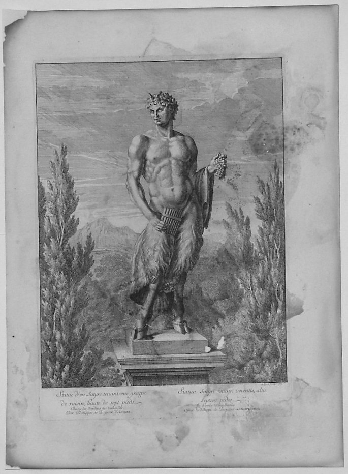 SCULTURA RAFF. SATIRO CON GRAPPOLO D'UVA (stampa) di Lepautre Jean, De Buyster Philippe (sec. XVII)