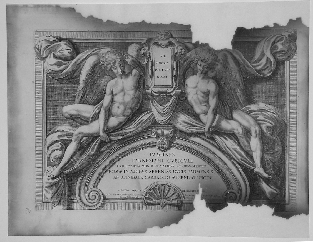 ANGELI SVELANO UNA LUNETTA (stampa, serie) di Dell'Aquila Pietro, Carracci Annibale (seconda metà sec. XVII)