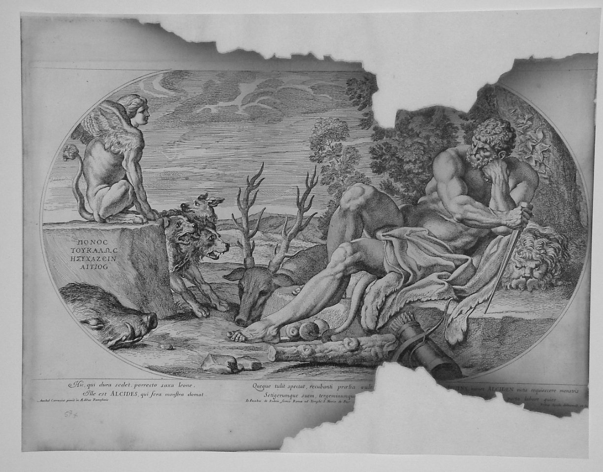 RIPOSO DI ERCOLE (stampa smarginata, serie) di Dell'Aquila Pietro, Carracci Annibale (seconda metà sec. XVII)