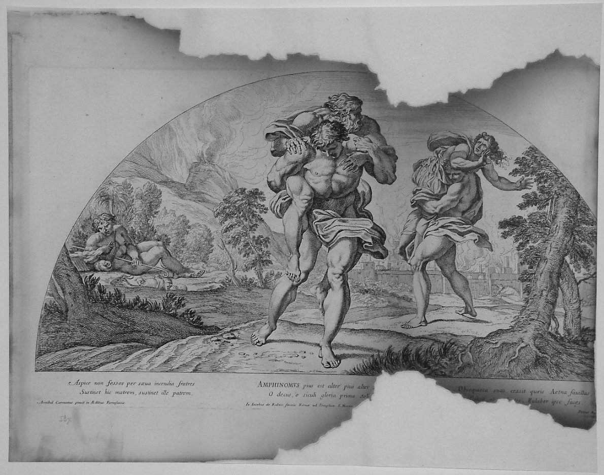 ANAPO E ANFINOMO (stampa smarginata, serie) di Dell'Aquila Pietro, Carracci Annibale (seconda metà sec. XVII)