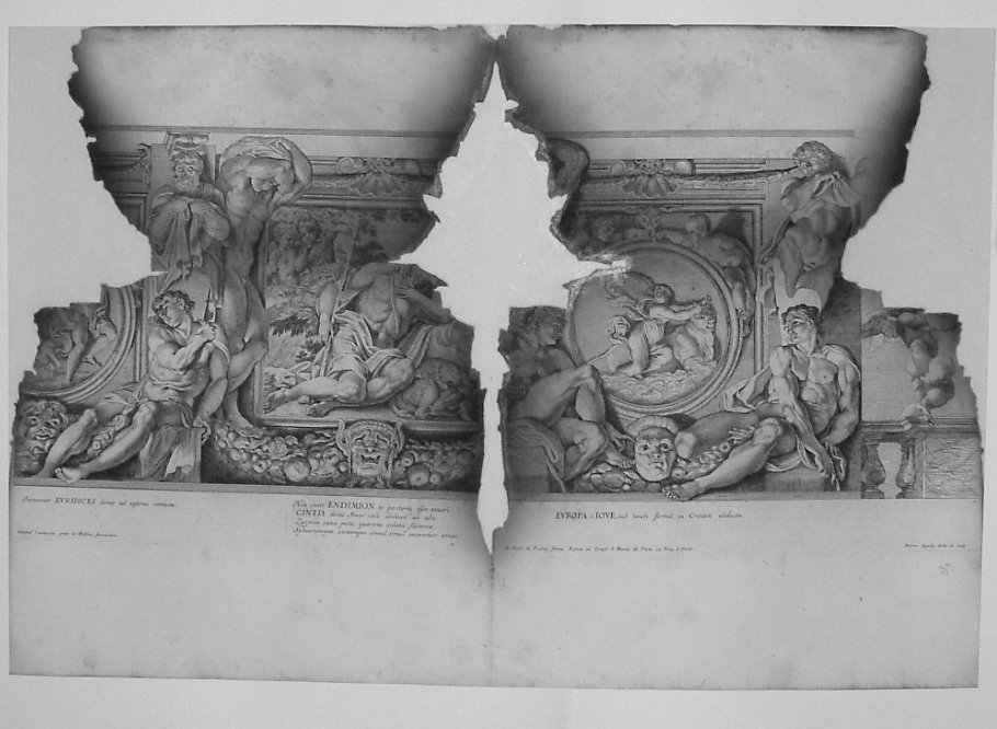 VEDUTA DELLA PARETE CON DIANA E ENDIMIONE (stampa, serie) di Dell'Aquila Pietro, Carracci Annibale (seconda metà sec. XVII)