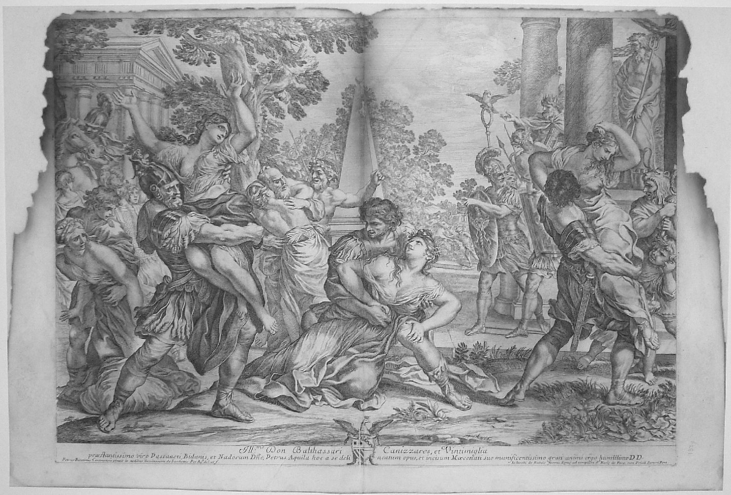 RATTO DELLE SABINE (stampa) di Dell'Aquila Pietro, Berrettini Pietro detto Pietro da Cortona (sec. XVII)