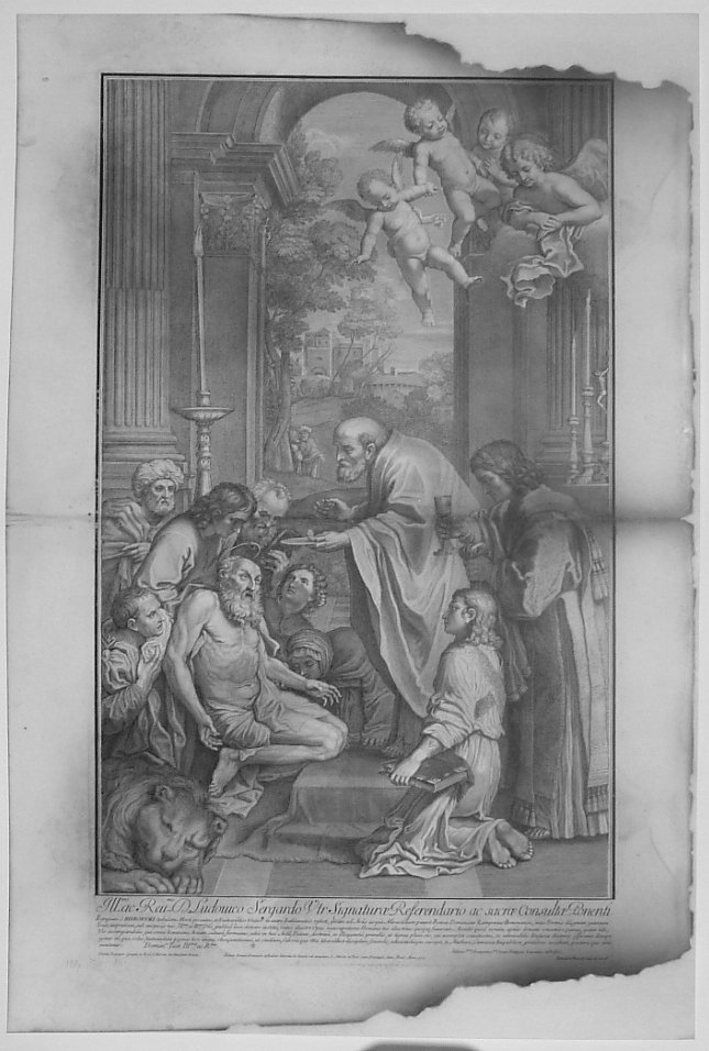 ULTIMA COMUNIONE DI SAN GIROLAMO (stampa) di Farjat Benoit, Zampieri Domenico detto Domenichino (inizio sec. XVIII)