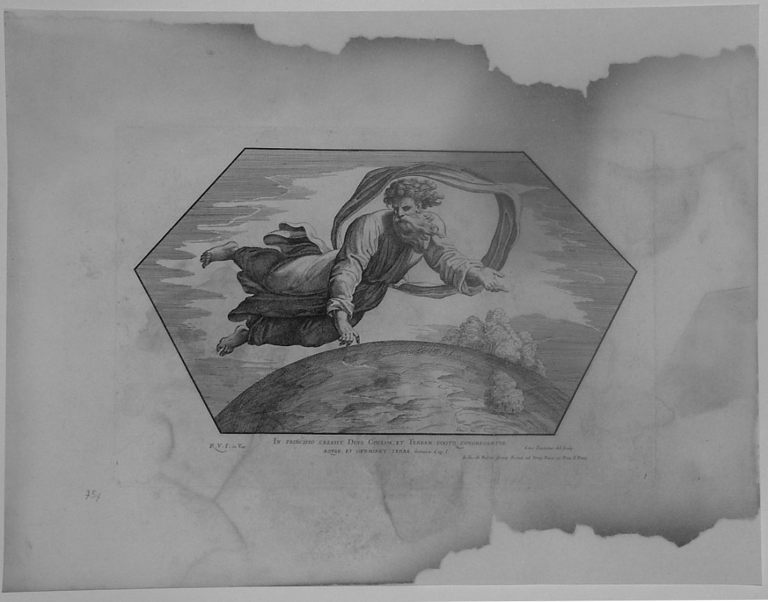 DIO SEPARA LA TERRA DALLE ACQUE (stampa, serie) di Fantetti Cesare, Sanzio Raffaello (bottega) (seconda metà sec. XVII)