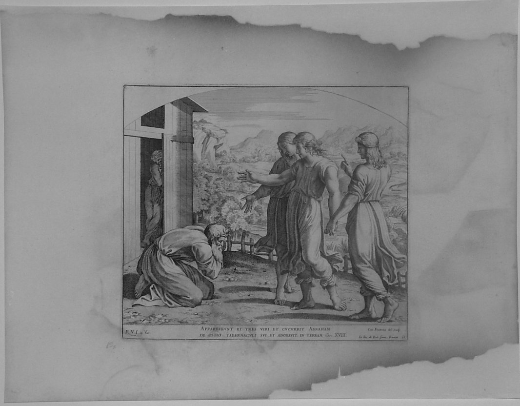 ABRAMO E I TRE ANGELI (stampa, serie) di Fantetti Cesare, Sanzio Raffaello (bottega) (seconda metà sec. XVII)