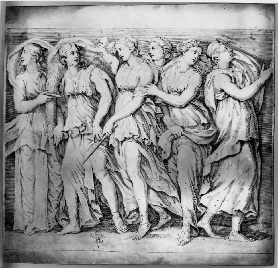 figure femminili a colloquio (matrice, serie) di La Dame Gabriel, Podestà Giovanni Andrea (sec. XVII)