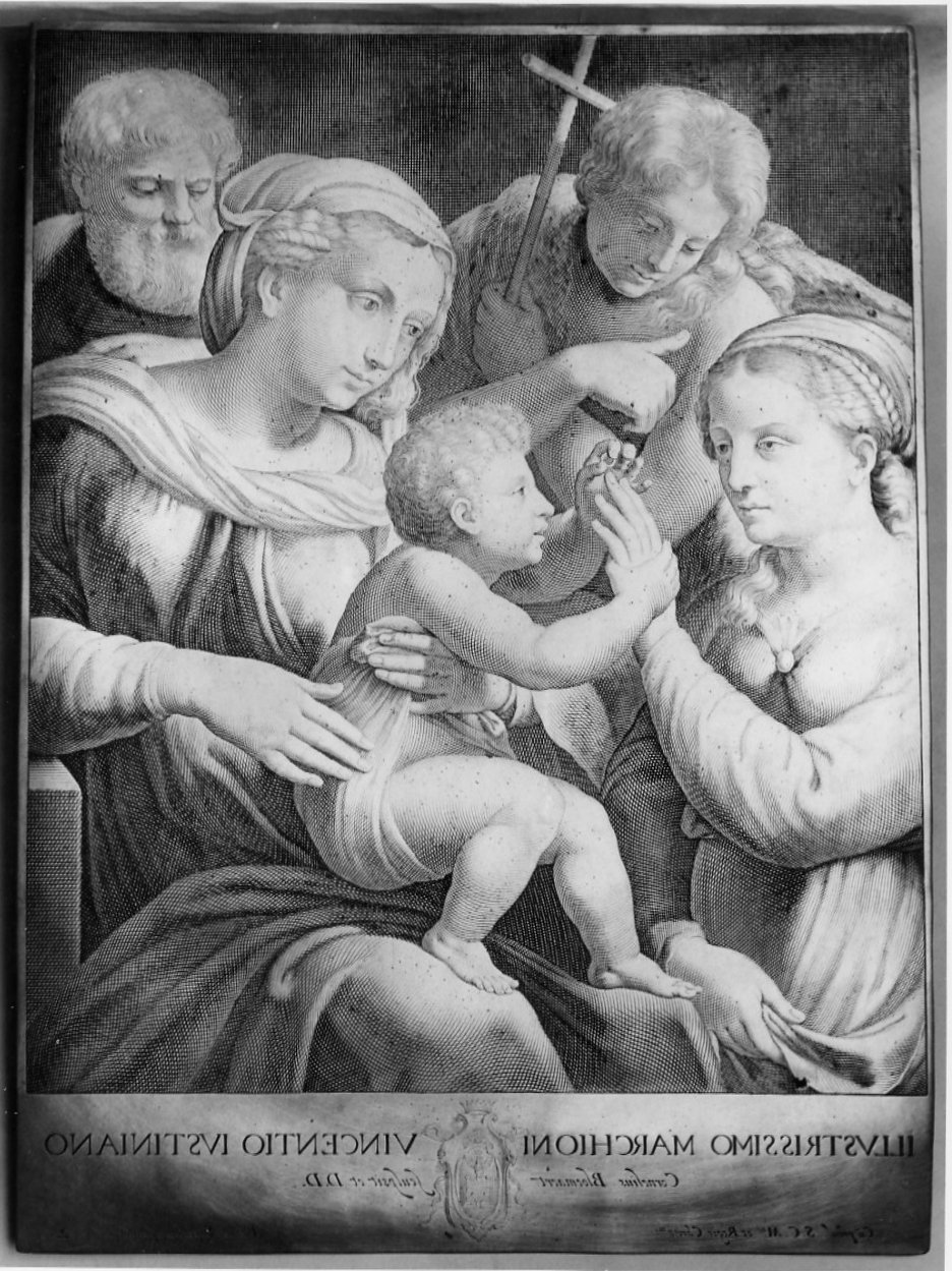 matrimonio mistico di Santa Caterina d'Alessandria (matrice, serie) di Bloemaert Cornelis il Giovane, Sanzio Raffaello (sec. XVII)