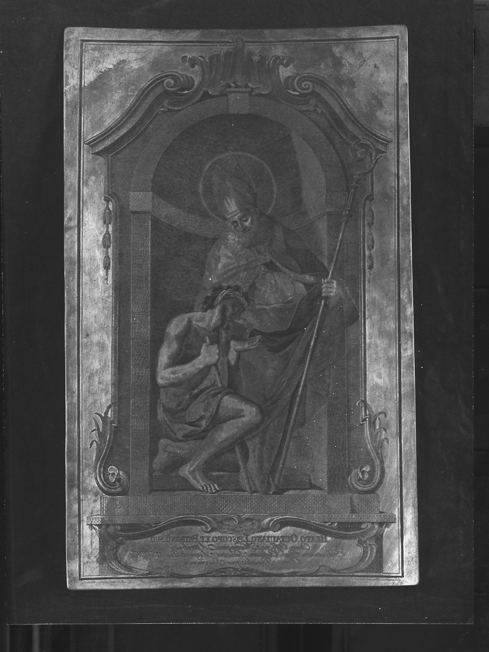 beato Ottaviano da Savona distibuisce l'elemosina (matrice) di Brusco Paolo Gerolamo detto Bruschetto, Mercaro Giacomo (fine sec. XVIII)