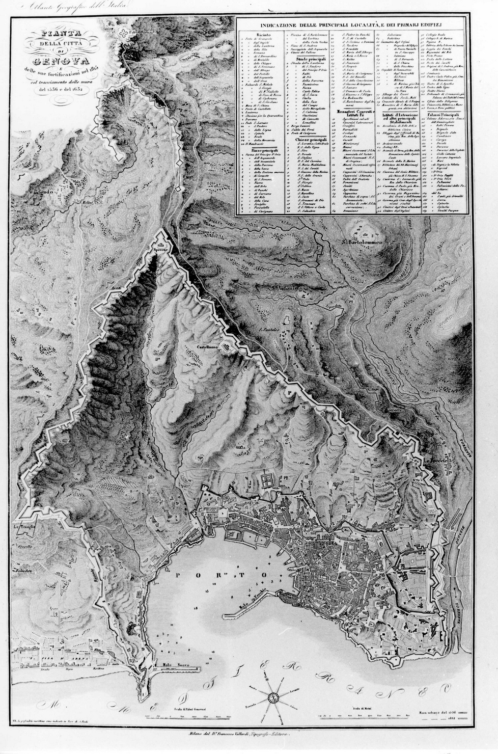 PIANTA DELLA CITTà DI GENOVA, carta geografica (stampa a colori) - ambito italiano (?) (seconda metà sec. XIX)