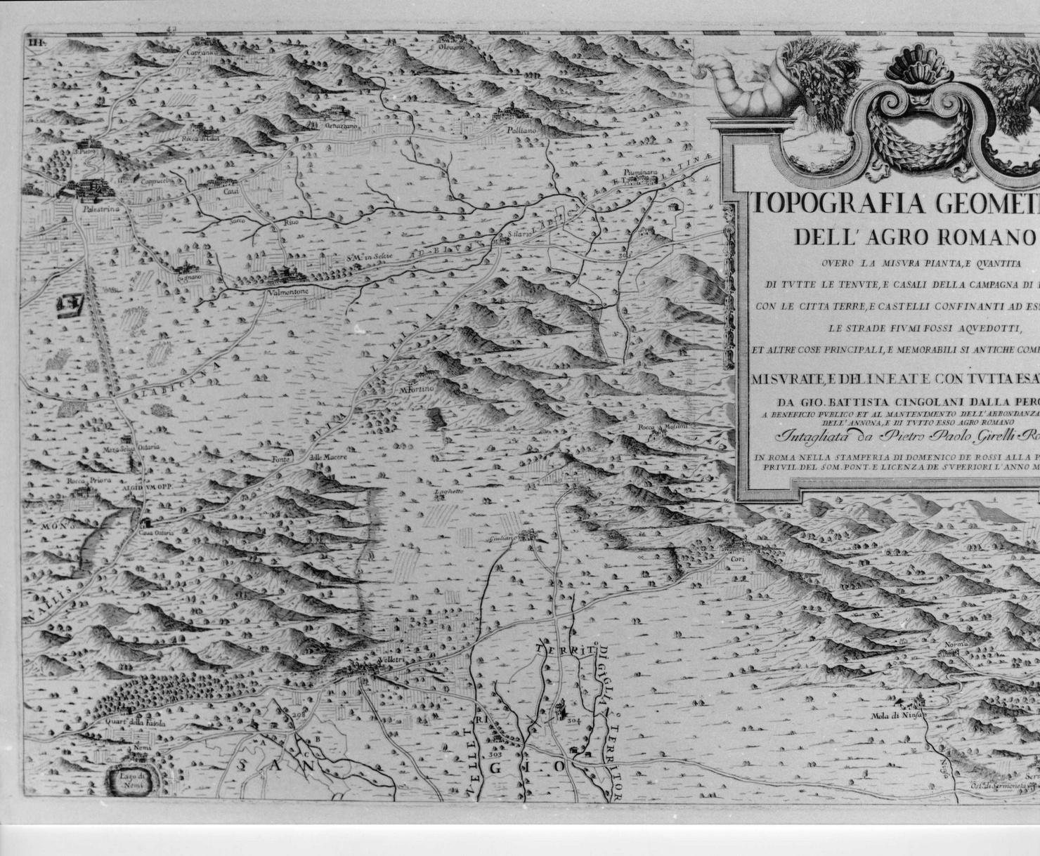 Topografia geometrica dell'Agro Romano, carta geografica (stampa) di Campiglia Giovanni Domenico (attribuito), Girelli Pietro Paolo (sec. XVIII)