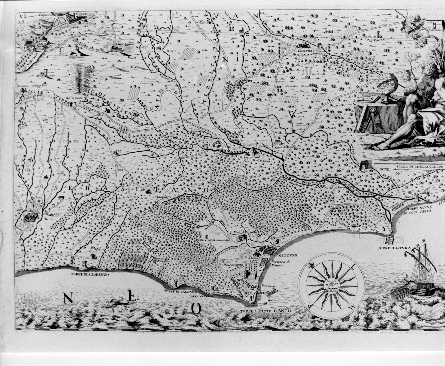 Torre e Porto d'Anzio (stampa) di Campiglia Giovanni Domenico (prima metà sec. XVIII)