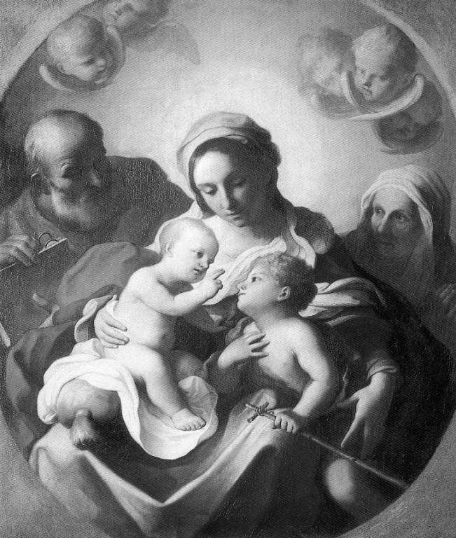 Sacra Famiglia con Sant'Anna e San Giovanni Battista bambino (dipinto) di Cerrini Gian Domenico (sec. XVII)