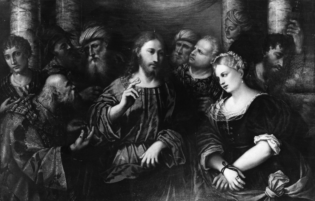Cristo e l'adultera (dipinto) di Marconi Rocco (primo quarto sec. XVI)