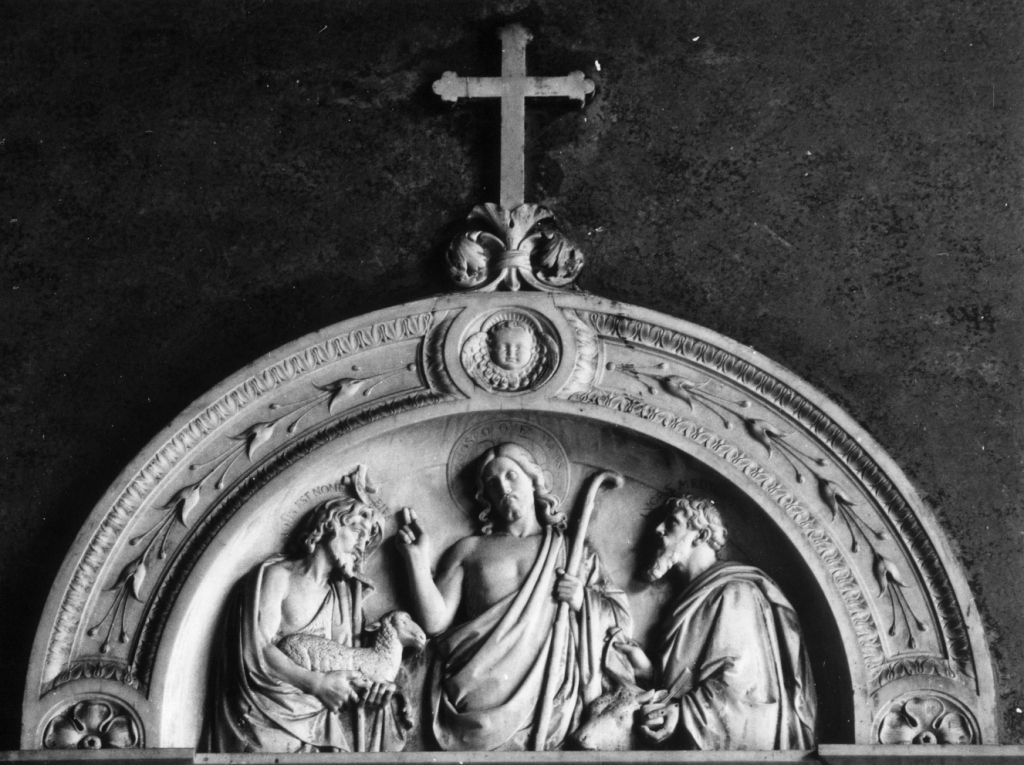 Cristo tra san Giovanni Battista e san Luca Evangelista (rilievo) - ambito romano (sec. XIX)