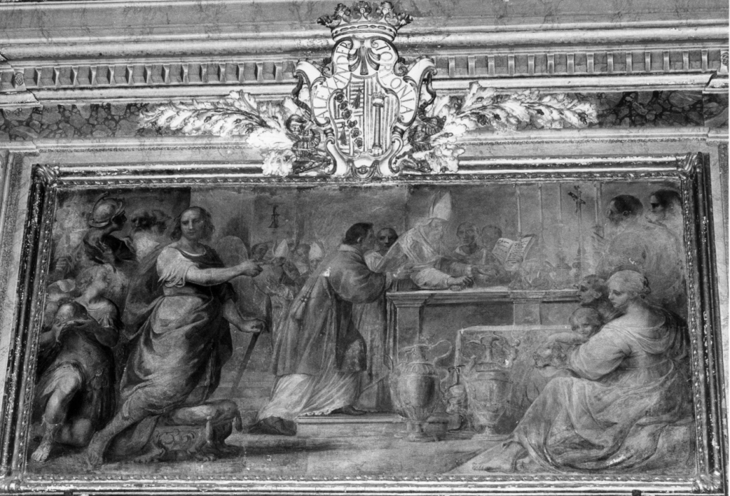 san Marco papa consacra l'altare maggiore della basilica (dipinto) di Allegrini Francesco (sec. XVII, sec. XVIII)