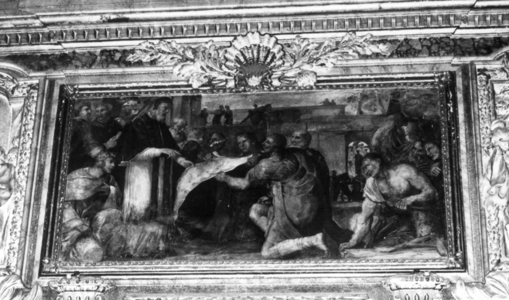 san Marco papa approva il progetto della chiesa (dipinto) di Canini Giovanni Angelo (sec. XVII, sec. XVIII)