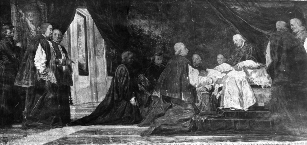 Clemente XIII approva il decreto di beatificazione di Gregorio Barbarigo (dipinto) di Corvi Domenico (sec. XVIII)