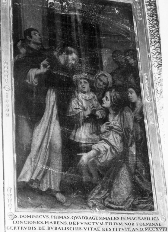 san Domenico resuscita il figlio di Gertrude de' Bubaleschi, miracolo di san Domenico (dipinto) di Ciarpi Baccio (attribuito) (sec. XVII)