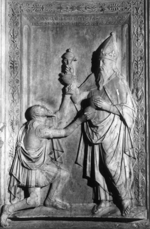 Melchisedech offre pane e vino ad Abramo (rilievo) di Mino da Fiesole (sec. XV)