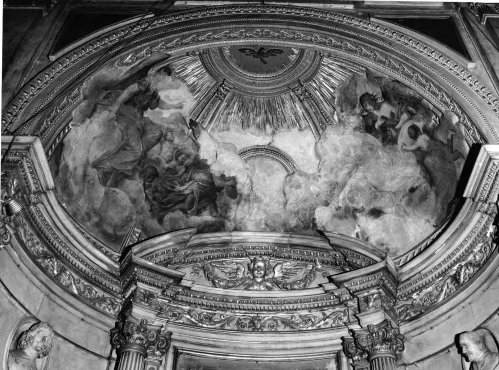 gloria d'angeli e colomba dello Spirito Santo (decorazione plastico-pittorica) di Abbatini Guidobaldo (sec. XVII)
