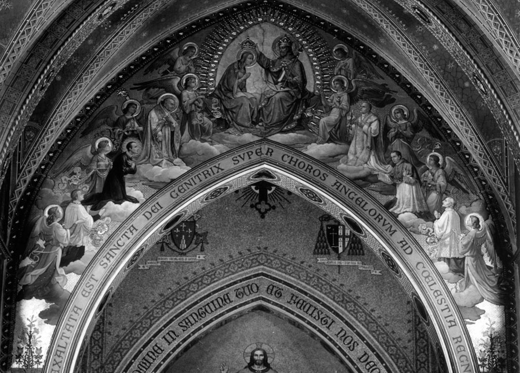 Incoronazione della Vergine tra angeli e santi ed esponenti della Congregazione del SS. Redentore (dipinto) di Cisterna Eugenio (secc. XIX/ XX)