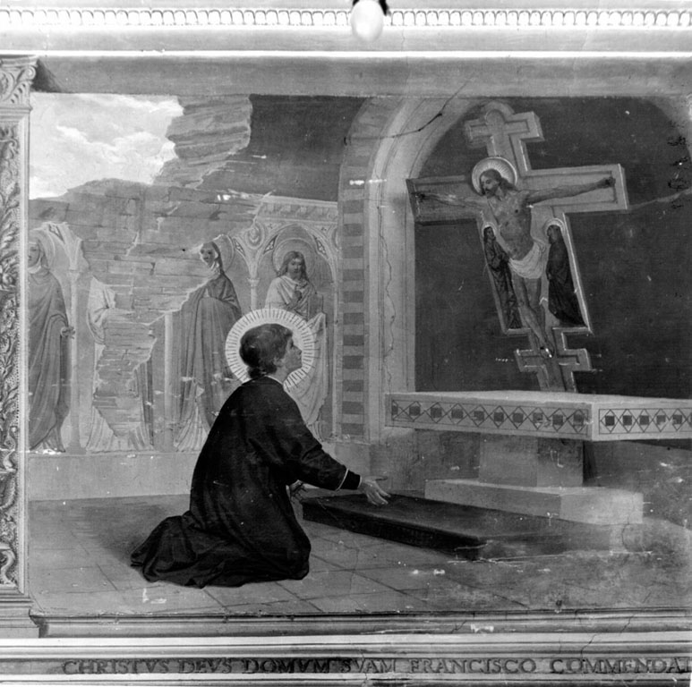 San Francesco prega nella chiesa di San Damiano (dipinto) di Bruschi Domenico (sec. XIX)