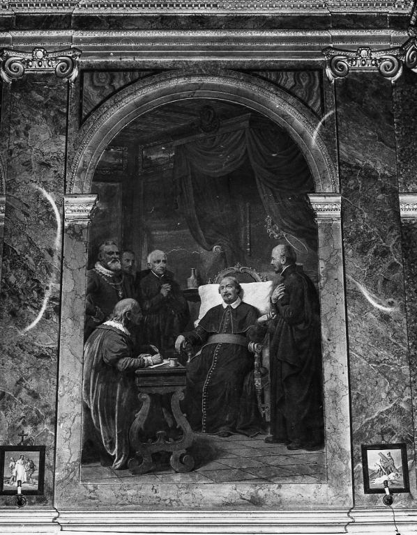 cardinale Michelangelo Tonti offre a San Giuseppe Calasanzio il suo palazzo (dipinto) di Gagliardi Giovanni, Morlacchi Alessio (sec. XIX)