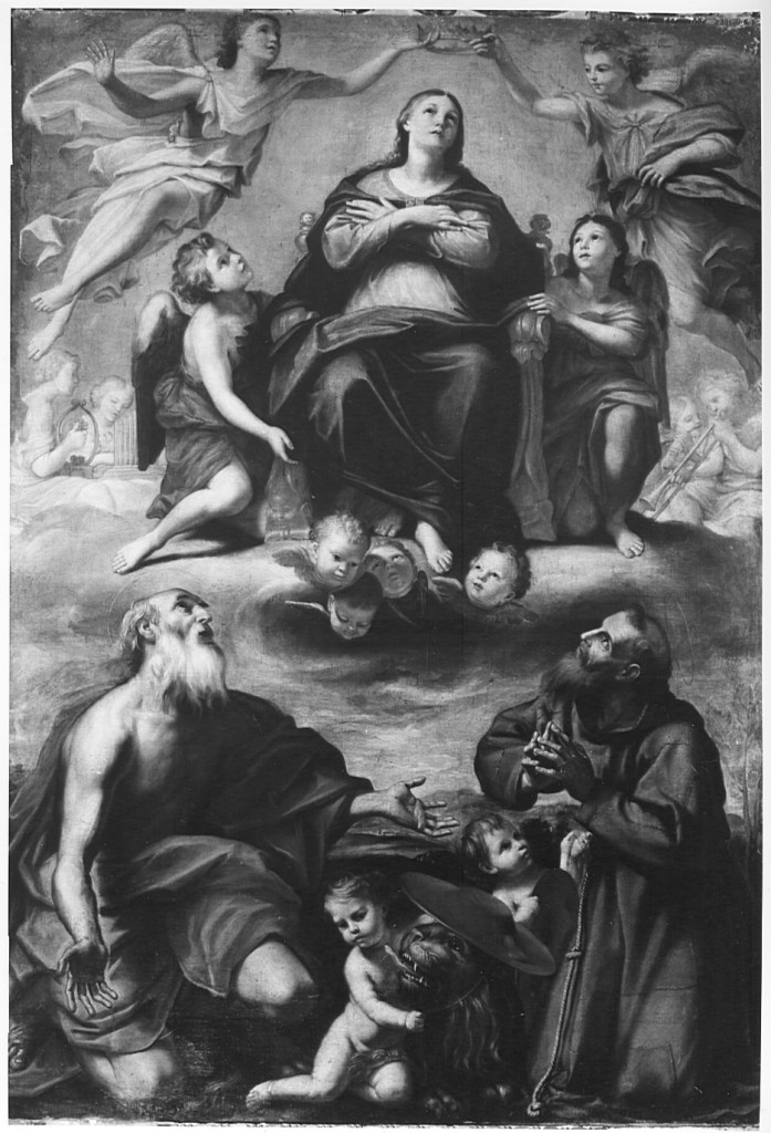 Madonna Assunta con San Gerolamo e San Francesco d'Assisi (dipinto) di Alberti Antonio (sec. XVII)