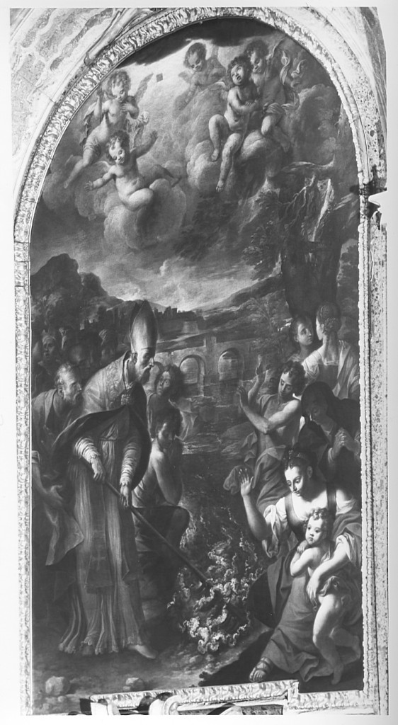 San Frediano devia il fiume Serchio (dipinto) di Del Tintore Francesco (inizio sec. XVIII)