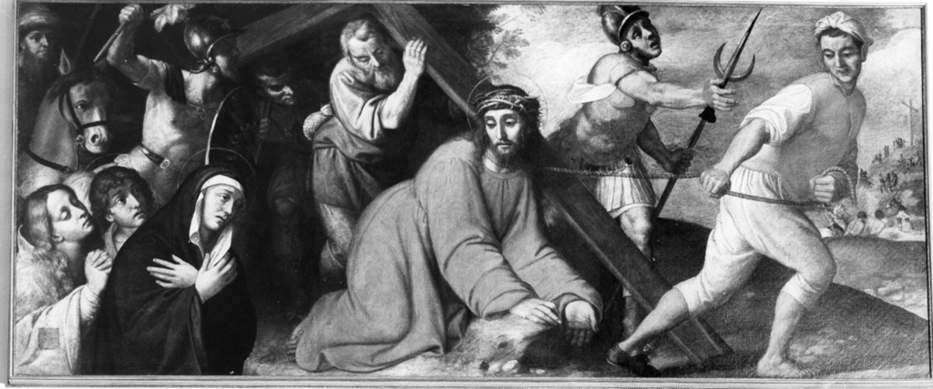 salita di Cristo al monte Calvario (dipinto) di Alberti Durante detto Durante del Borgo (attribuito) (sec. XVI)