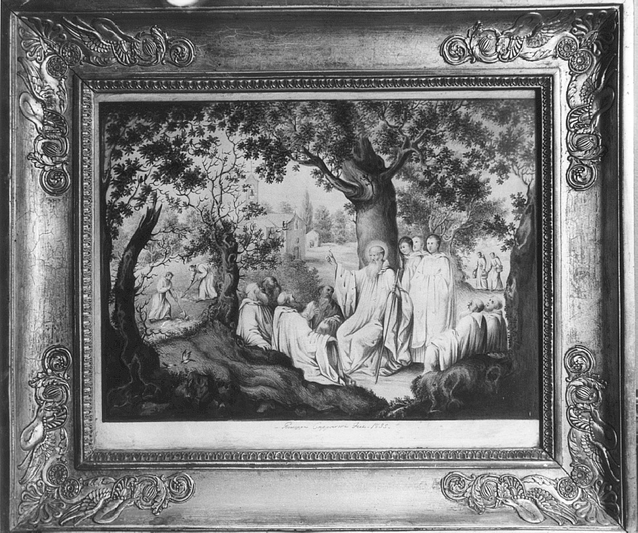 san Romualdo predica ai confratelli (dipinto) di Capparoni Giuseppe (sec. XIX)