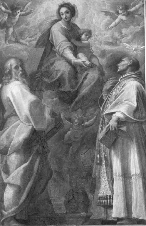 Madonna con Bambino fra i santi Andrea e Gregorio Magno (dipinto) di Roncalli Cristoforo detto Pomarancio (sec. XVII)