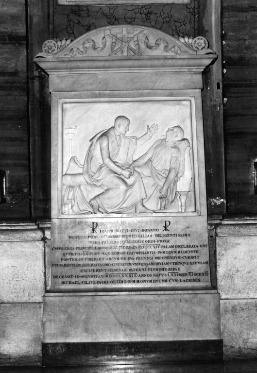 figura maschile seduta tiene la mano a un uomo morente (rilievo) - ambito romano (sec. XIX)