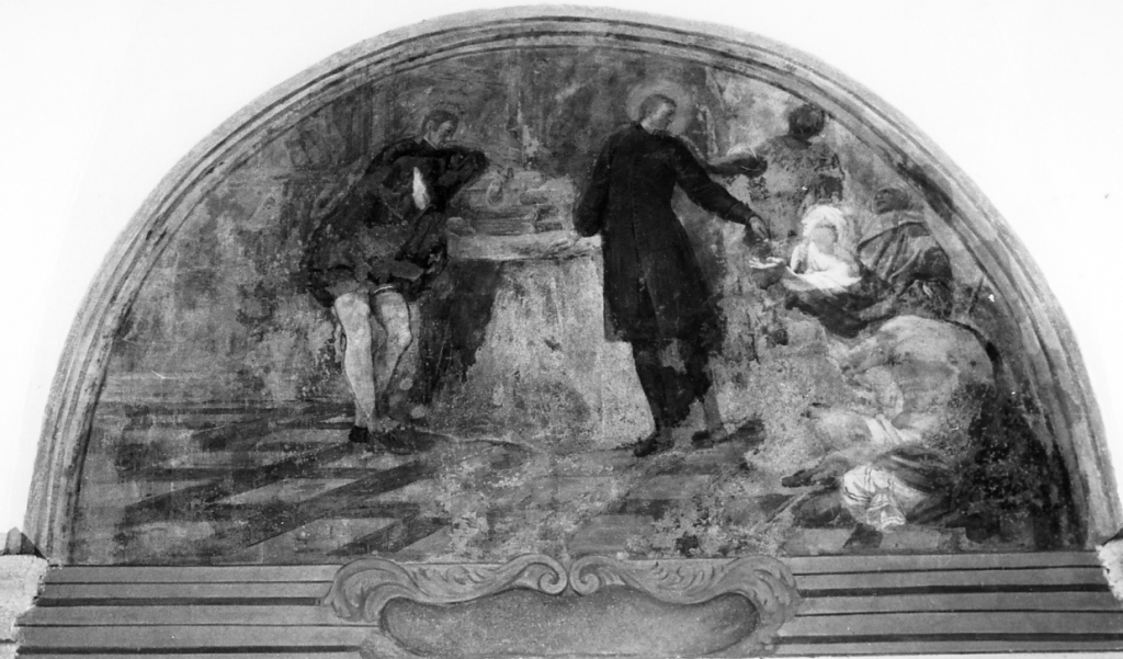 San Domenico durante la carestia del 1211 vende i suoi libri e dona ai poveri (dipinto) di Casali Andrea (sec. XVIII)