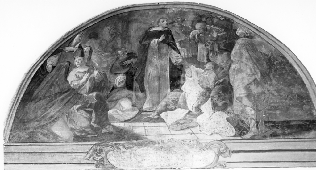 San Domenico resuscita Napoleone Orsini caduto da cavallo (dipinto) di Casali Andrea (sec. XVIII)