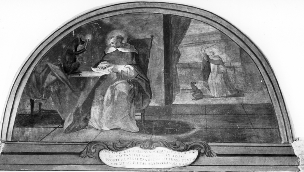 il diavolo, sotto forma di una scimmia, tenta San Domenico (dipinto) di Casali Andrea (sec. XVIII)