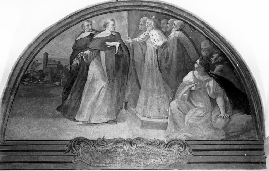 San Domenico con il cardinale Ugolino presso il doge di Venezia per conto di papa Onorio III (dipinto) di Casali Andrea (sec. XVIII)