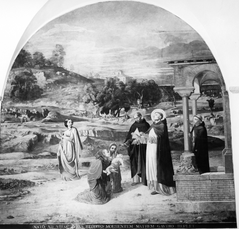 San Domenico guarisce un bambino morente (dipinto) di Besson Giacinto (sec. XIX)