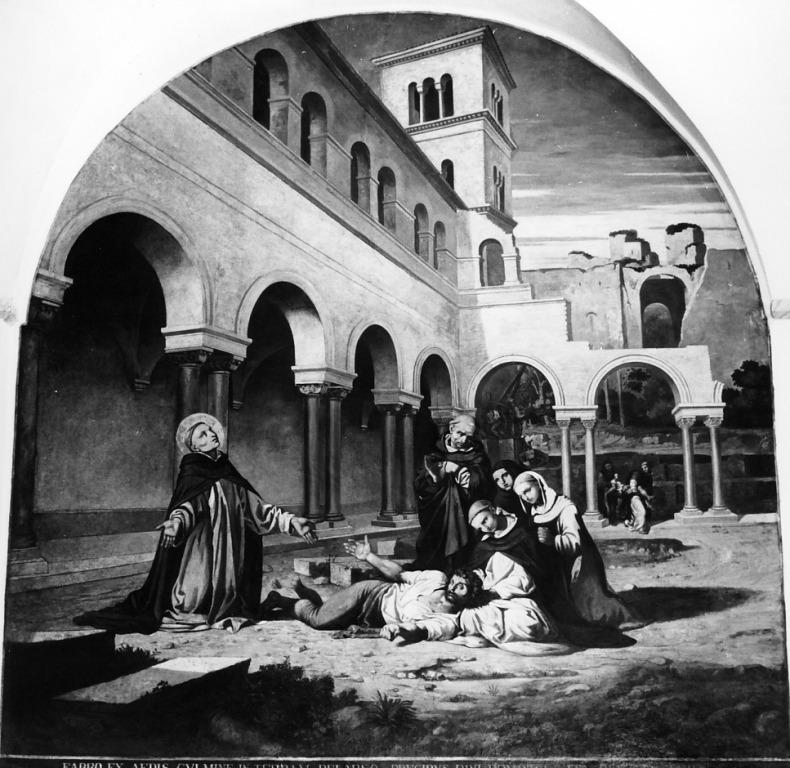 San Domenico resuscita l'architetto caduto dalle impalcature della Chiesa di San Sisto (dipinto) di Besson Giacinto (sec. XIX)