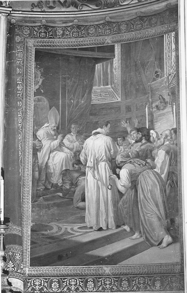 Sisto V benedice gli schiavi liberati (dipinto) di Mariani Cesare (sec. XIX)