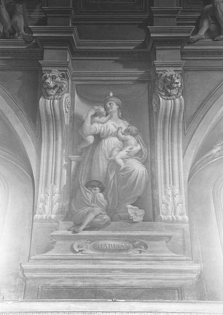 allegorie della Fede, della Liberalità, della Costanza e della Carità (dipinto, serie) di Mariani Cesare (sec. XIX)