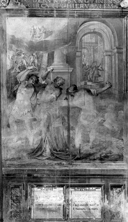Lapidazione di s. Stefano, martirio di s. Giacomo e di due apostoli (dipinto) di Circignani Niccolò detto Pomarancio, Matteo da Siena (sec. XVI)