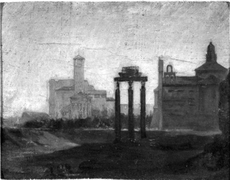 Foro Romano e Santa Maria Liberatrice (dipinto) - ambito romano (prima metà sec. XIX)