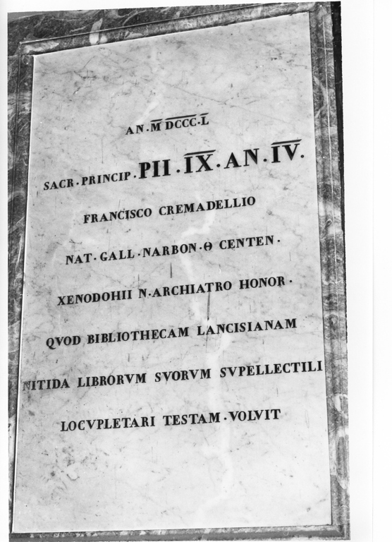 lapide commemorativa, opera isolata - ambito romano (sec. XIX)