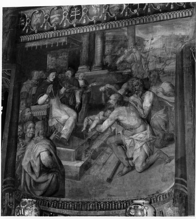 papa Innocenzo III a cui vengono presentati i neonati annegati (dipinto, ciclo) - ambito romano (seconda metà sec. XVI)