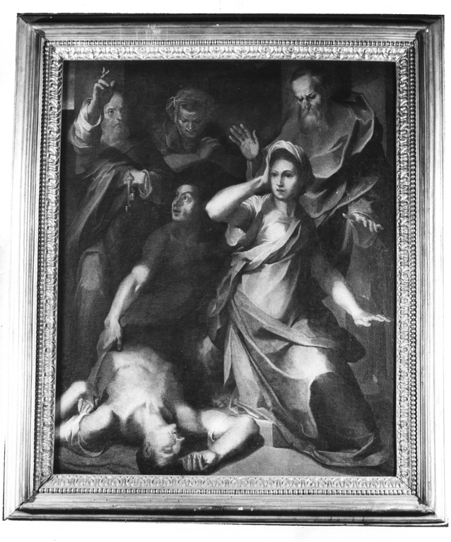 la punizione di Anania e Saffira (dipinto, opera isolata) di Lilli Andrea (attribuito) (sec. XVI)